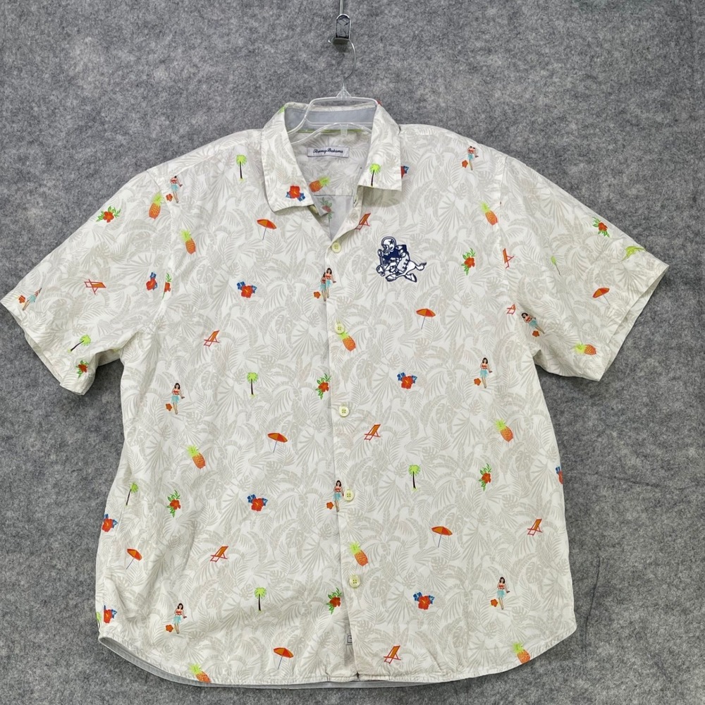 Tommy Bahama Dallas Cowboys Hawaiian Shirt Men XXL White Silk‎ Blend S/S Button